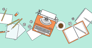 typewriter and notebooks