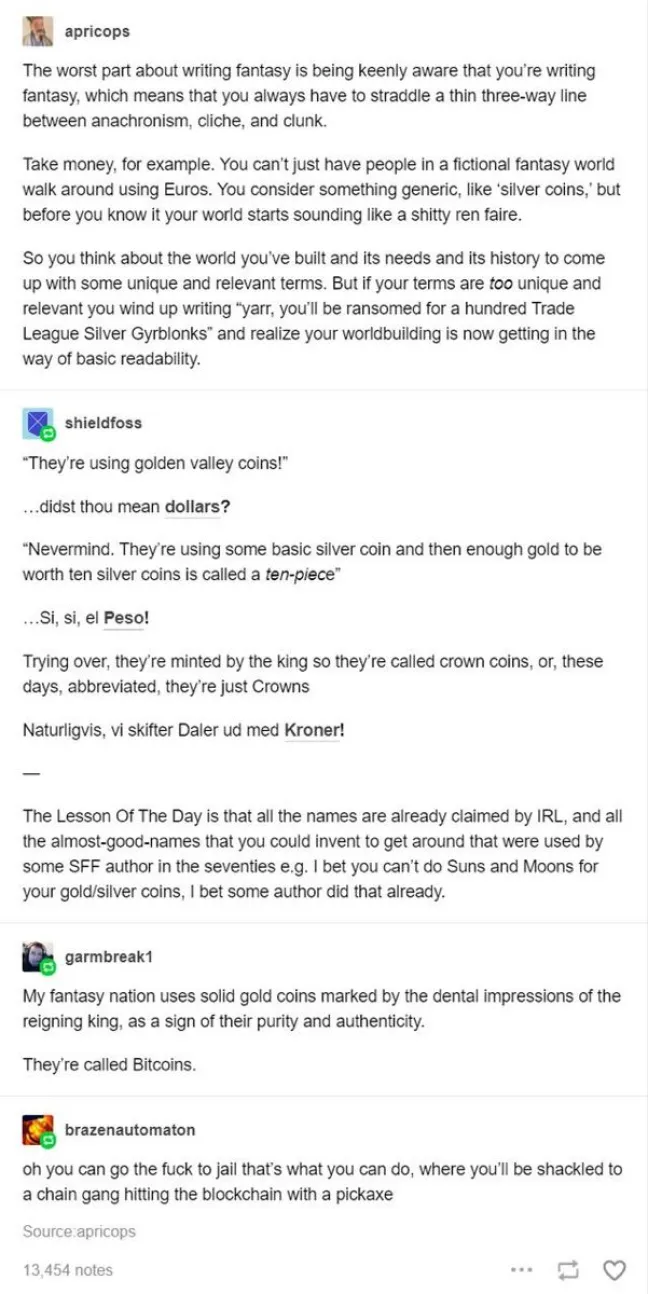 writing fantasy tumblr meme coins terminology jargon world-building